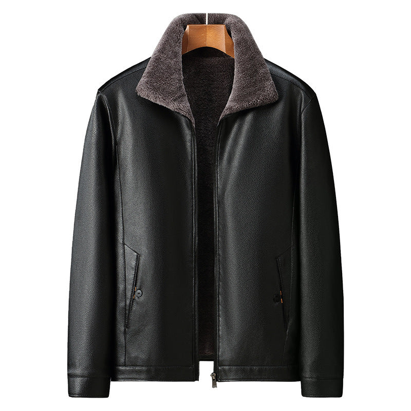 Men's Winter Leather Jacket with Fleece-Lining