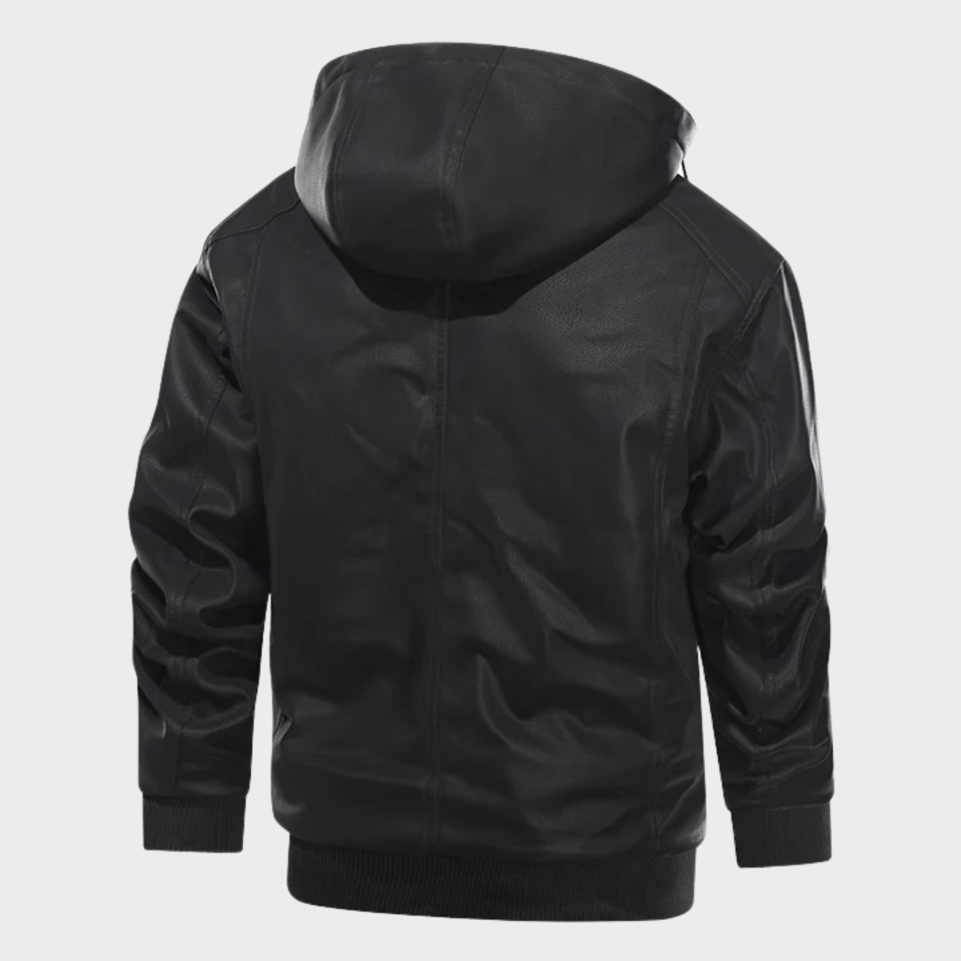 Men's Hooded Leather Jacket with removable hood