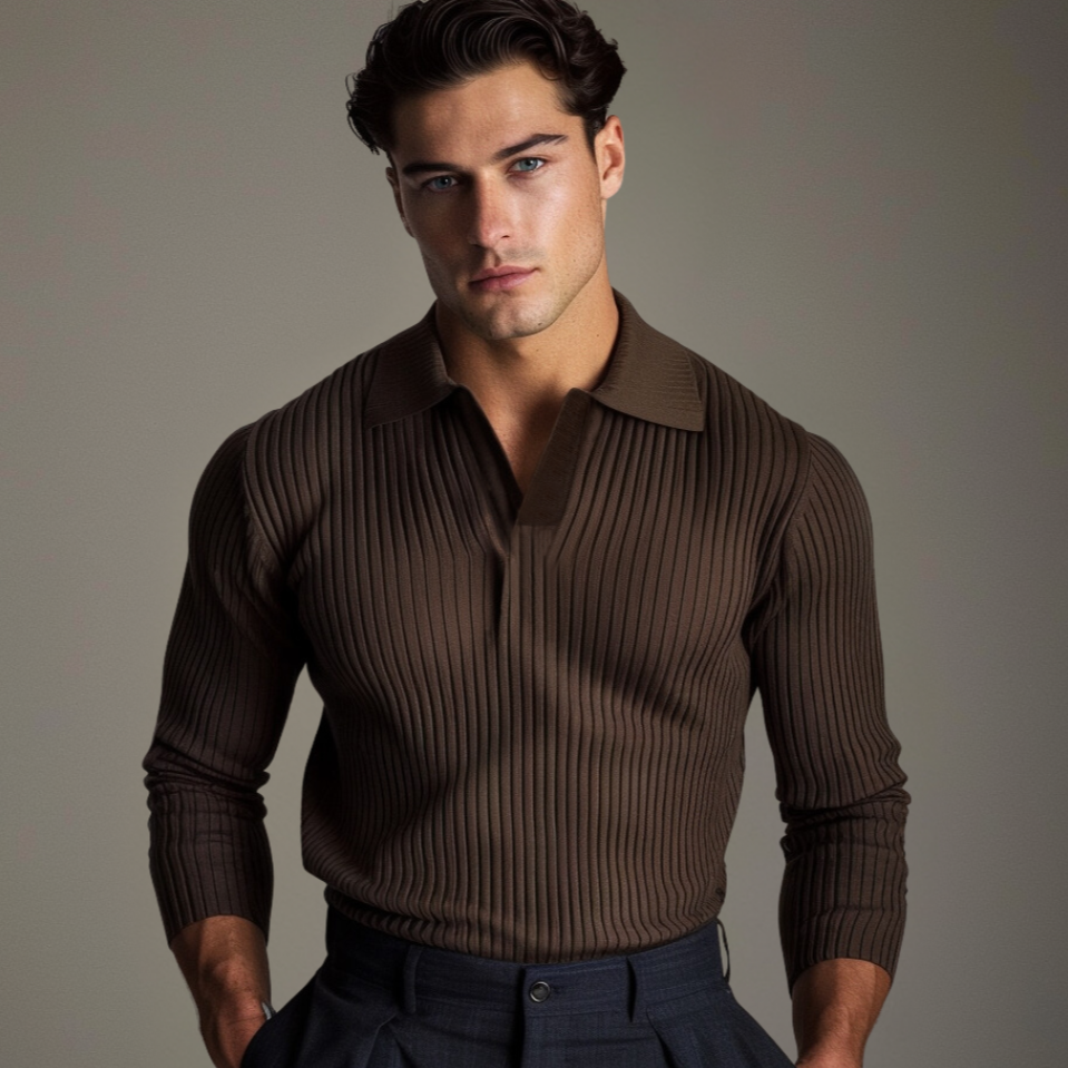 Men's Elegant Open-Collar Sweater