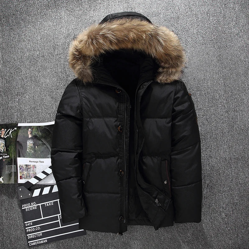 Men's Waterproof Winter Jacket with Faux Fur Hood