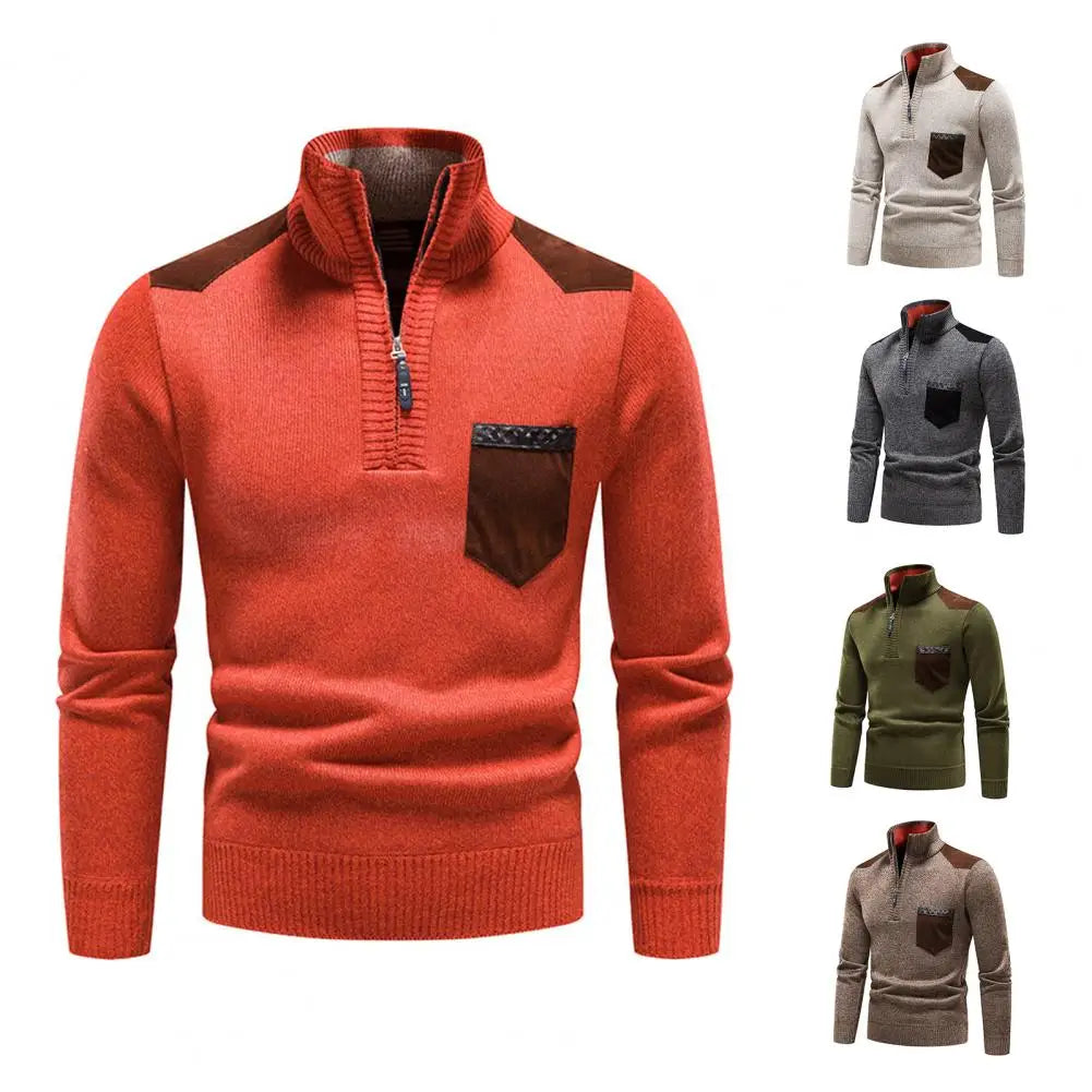 Men's High Collar And Half-zip Sweater