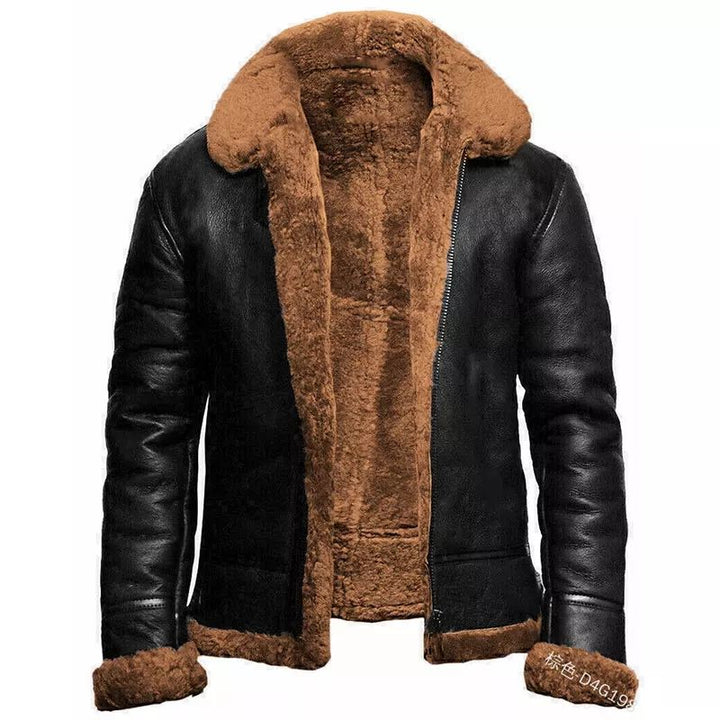 Men's Fleece-Lined Winter Leather Jacket