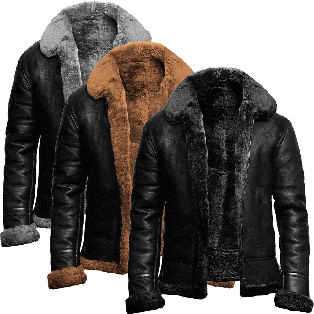 Men's Fleece-Lined Winter Leather Jacket