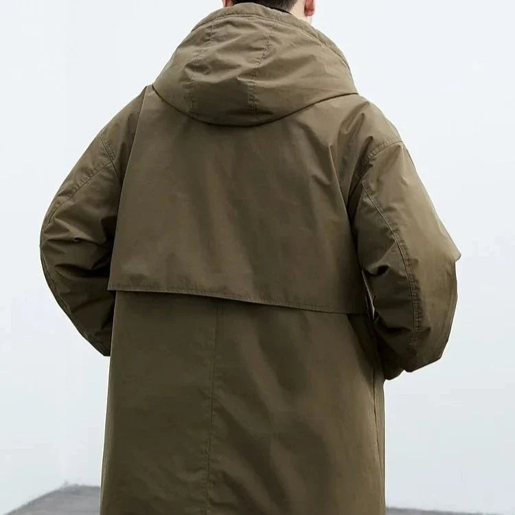 Men's Water-Resistant Long Raincoat