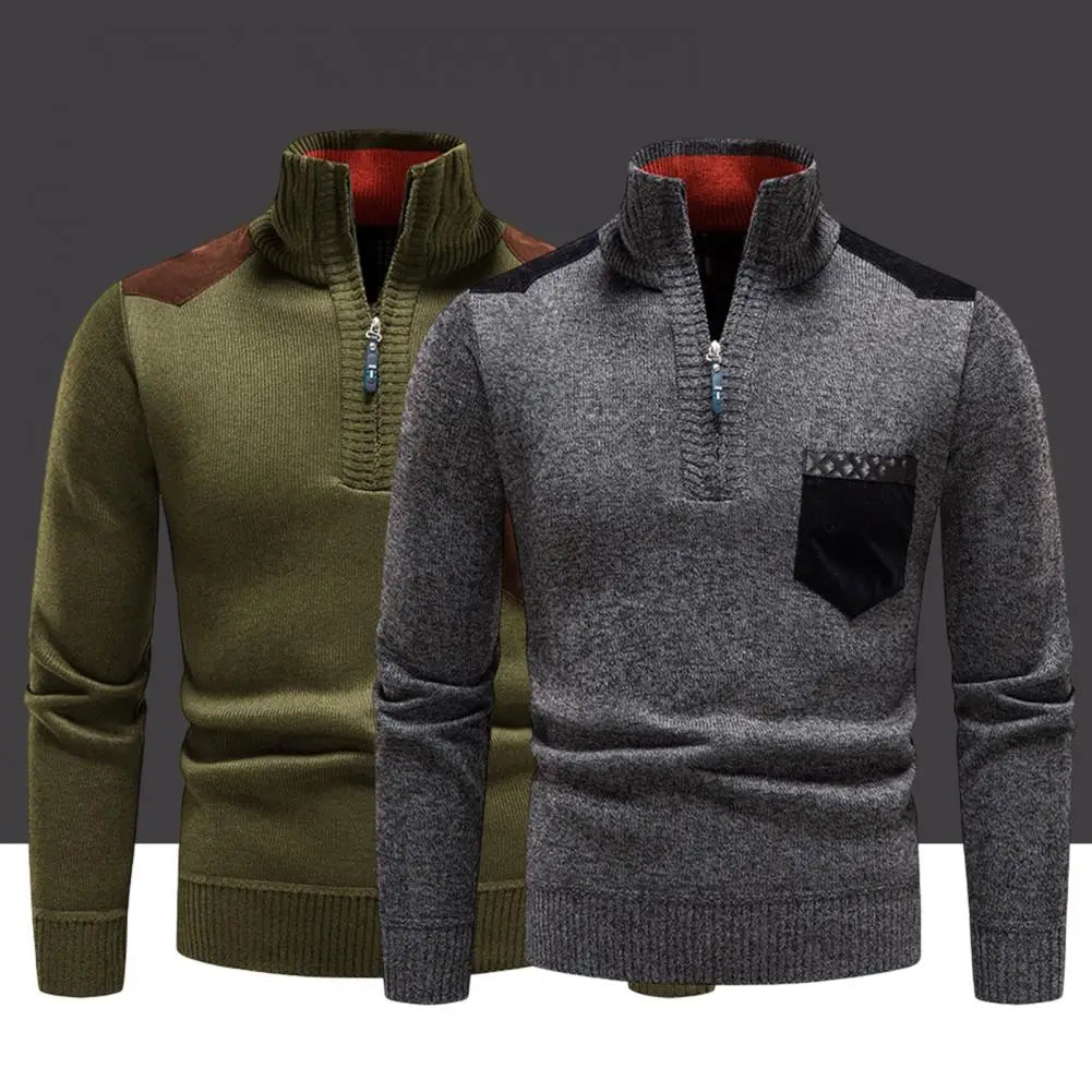 Men's High Collar And Half-zip Sweater