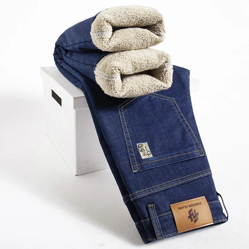 Men's Fleece-Lined Winter Denim Jeans