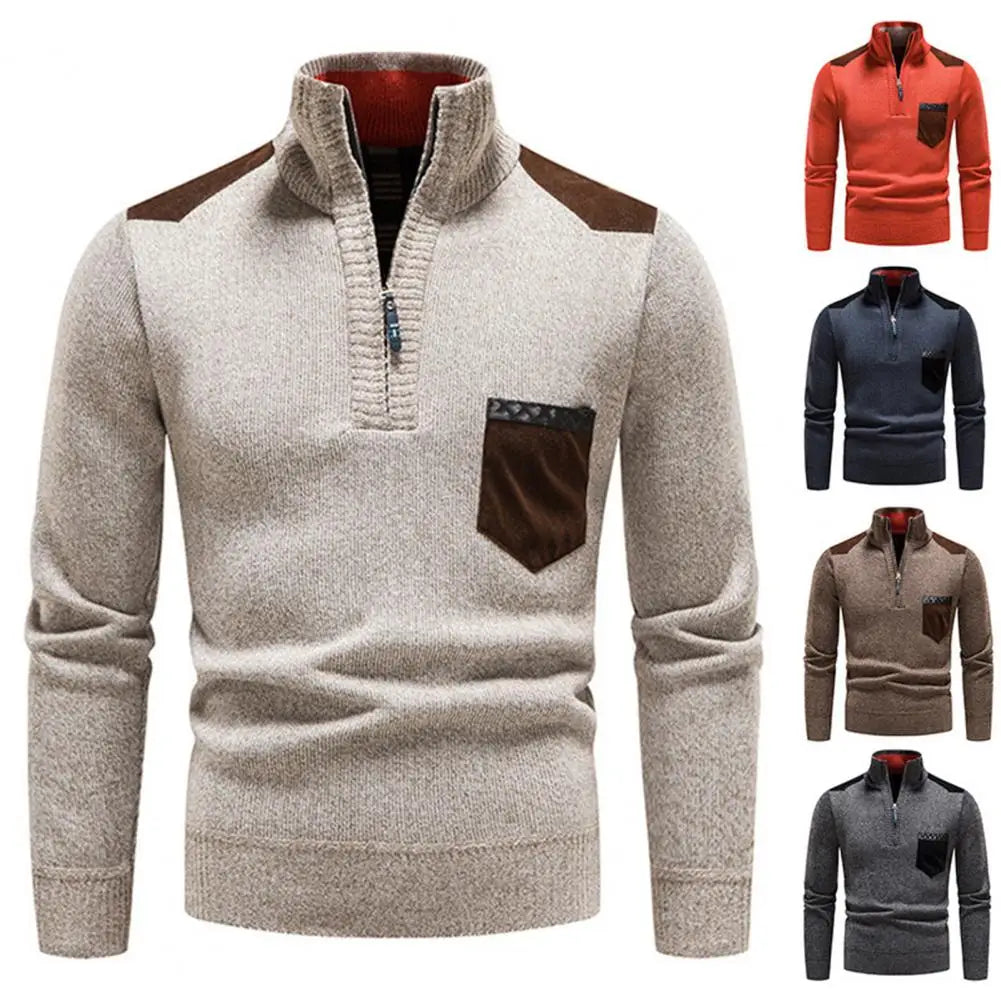 Men's High Collar And Half-zip Sweater