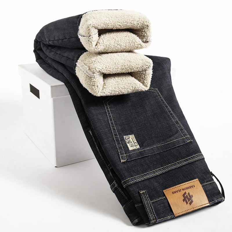 Men's Fleece-Lined Winter Denim Jeans