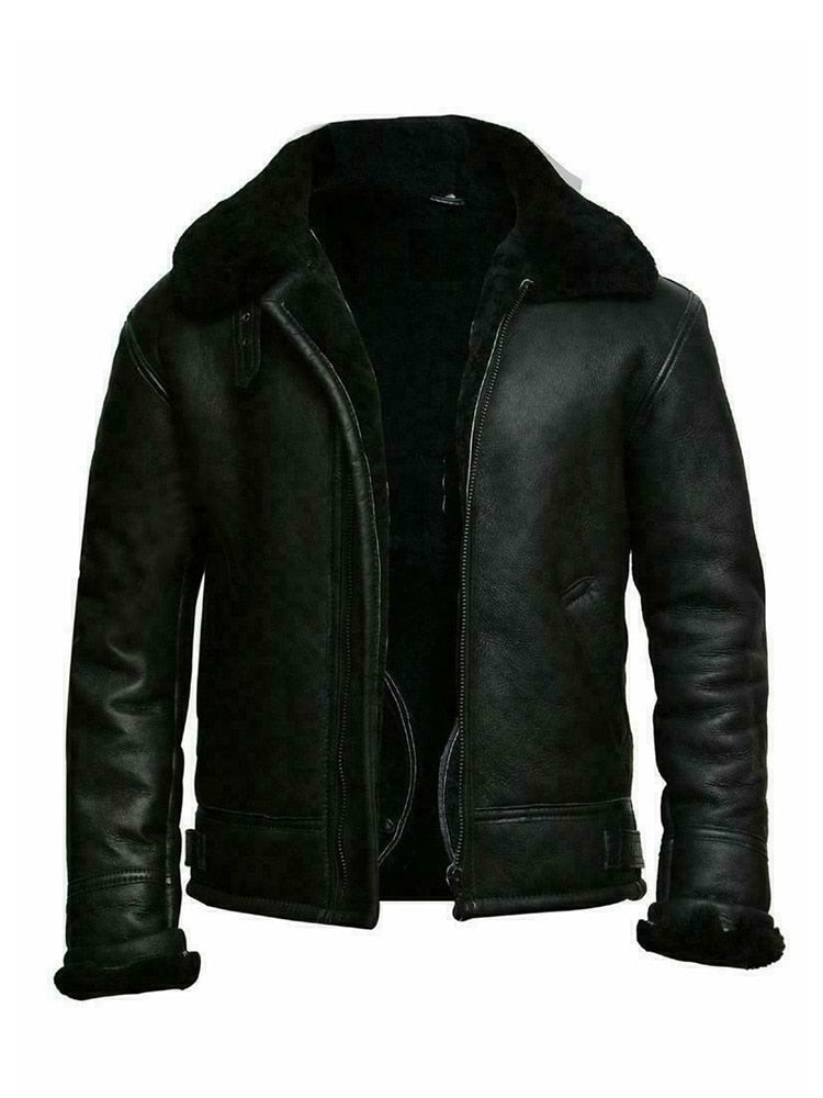 Men's Fleece-Lined Winter Leather Jacket