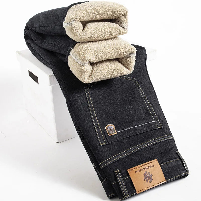 Men's Fleece-Lined Winter Denim Jeans