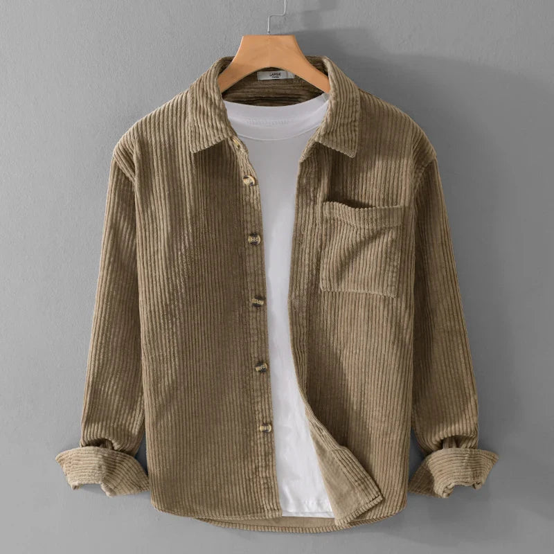 Men's Corduroy Jacket with Button Closure