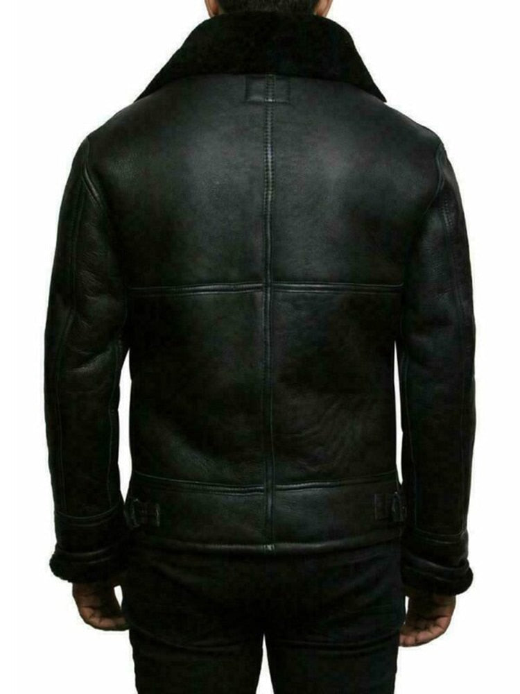 Men's Fleece-Lined Winter Leather Jacket