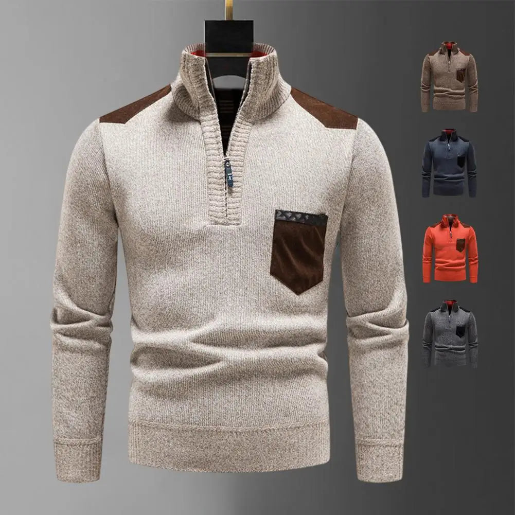 Men's High Collar And Half-zip Sweater