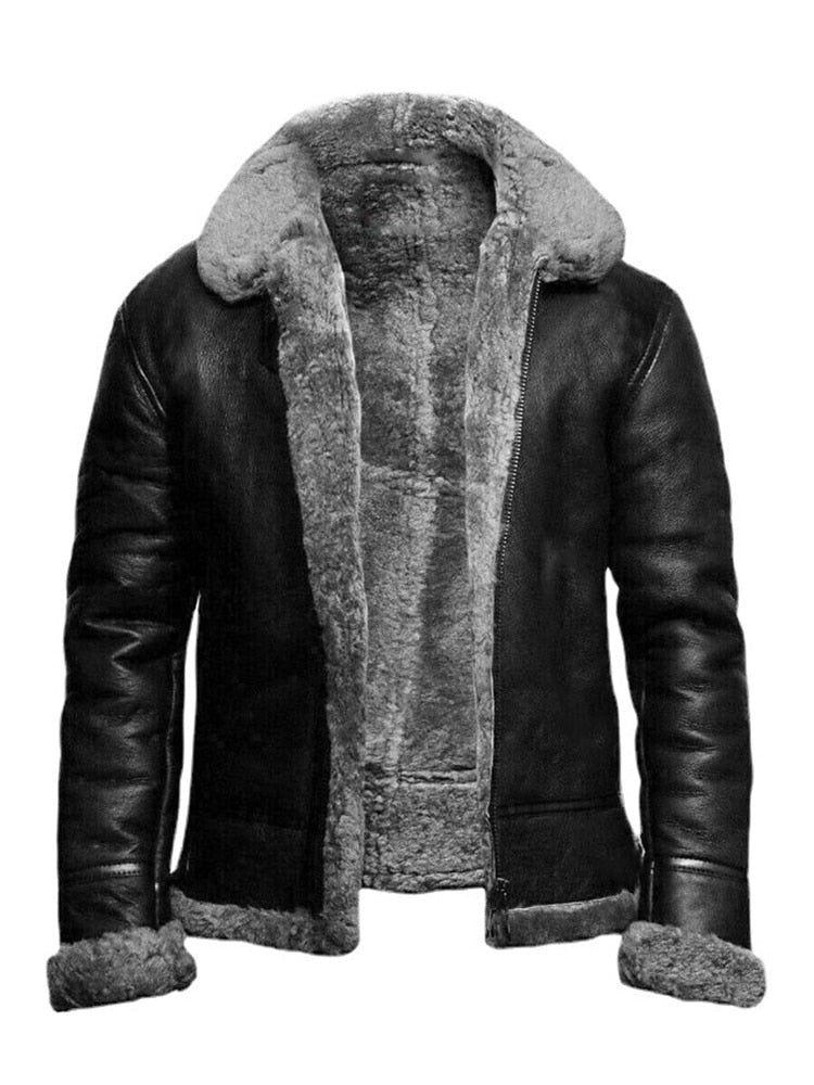 Men's Fleece-Lined Winter Leather Jacket