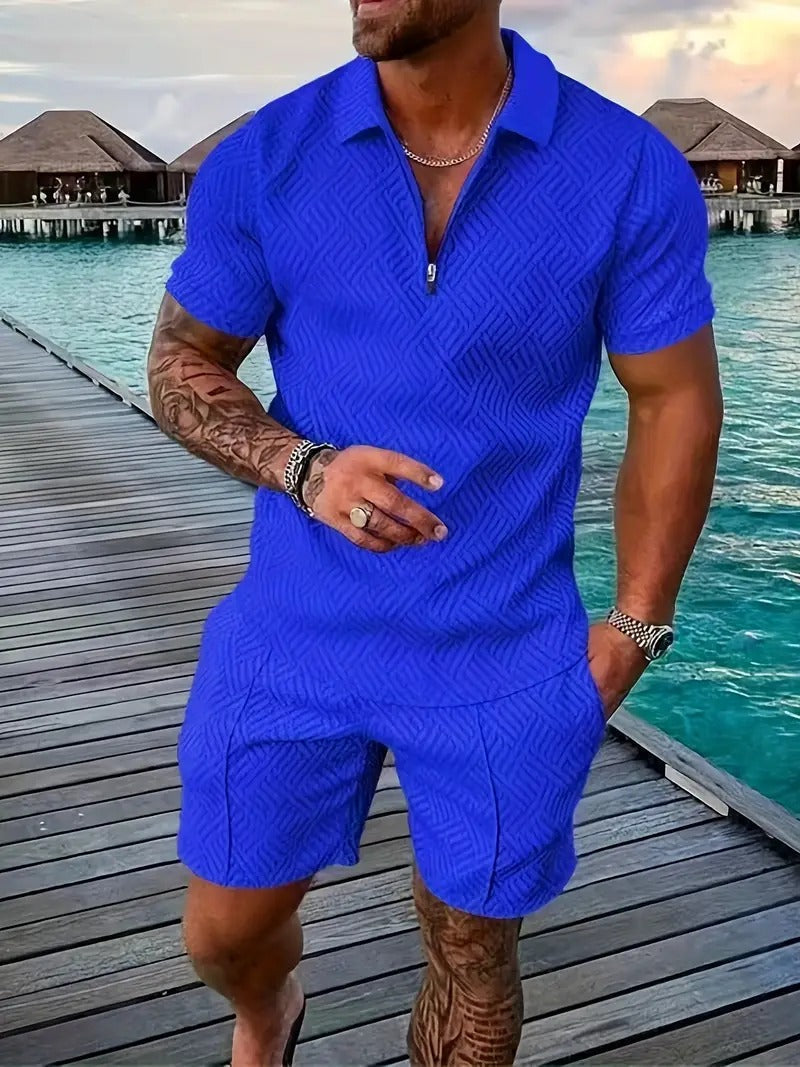 Men's Summer 2-Piece Set with Zipper Collar