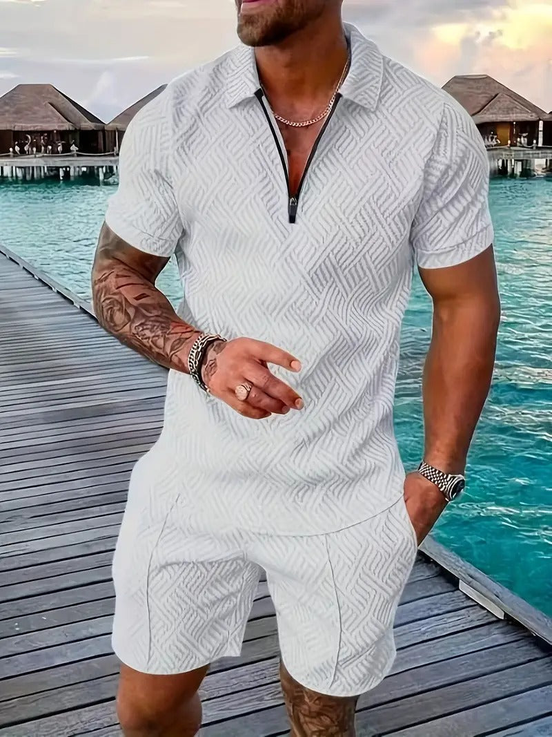 Men's Summer 2-Piece Set with Zipper Collar