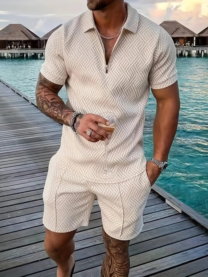 Men's Summer 2-Piece Set with Zipper Collar