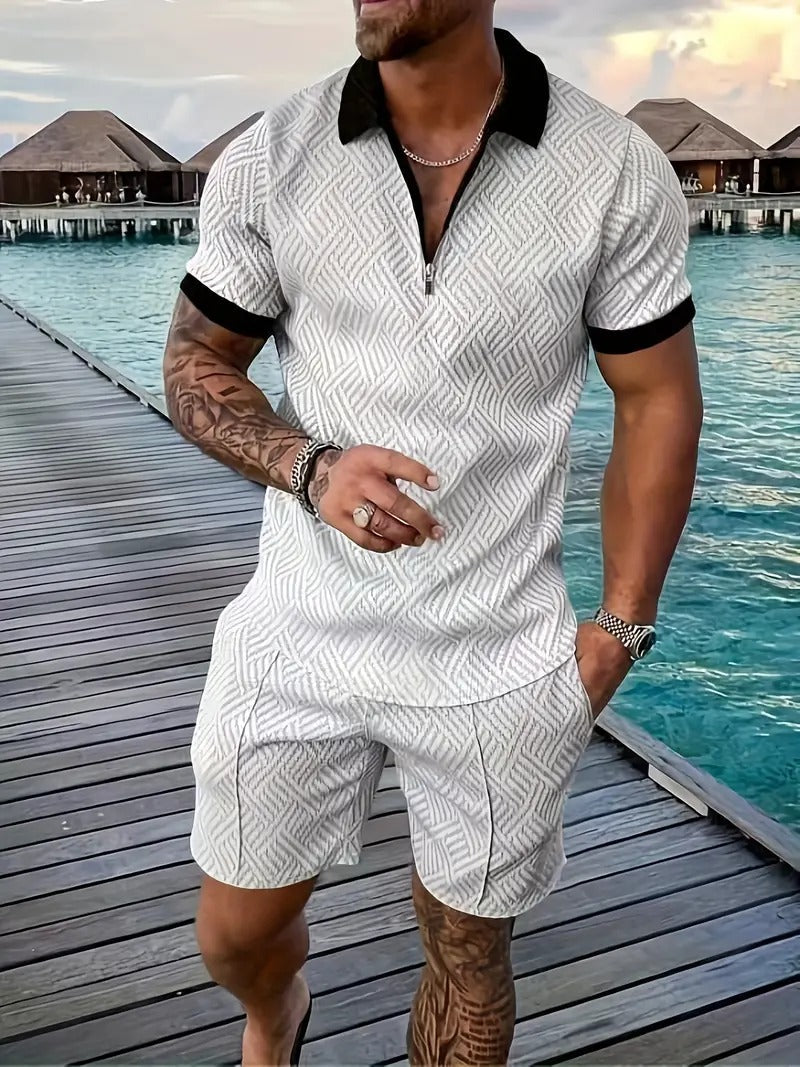 Men's Summer 2-Piece Set with Zipper Collar