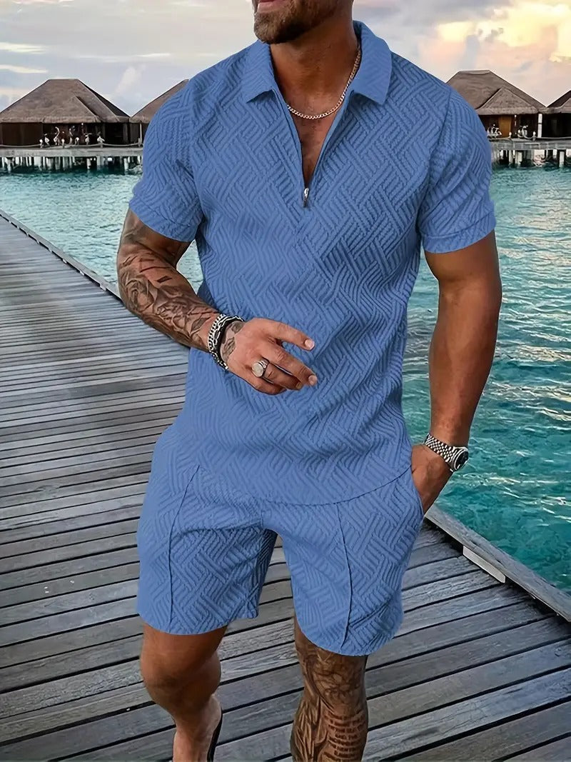 Men's Summer 2-Piece Set with Zipper Collar