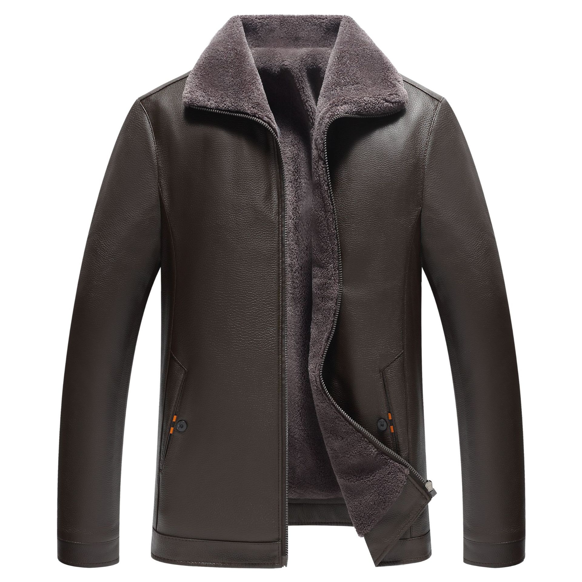 Men's Winter Leather Jacket with Fleece-Lining